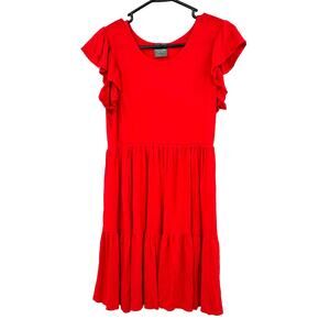 Olivia Rae Size Medium Dress Red Fit & Flare Ruffle Cap Sleeve Pullover Casual‎